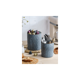 Ocean Utensil Holder, 7.2"+5.8" Ceramic Kitchen Utensil Holder for Countertop, 2 Pieces Cooking Utensil Crocks, Blue