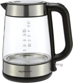 Electric Kettle with Glass Carafe for Tea and Coffee, BPA-Free, Fast Boiling, Auto Shut-Off, 1.8 Quarts, 1500W, Black and Silver