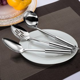 Serving Utensils Set for Parties,3-Piece Silver Stainless Steel utensils set,Includes 1 Serving Spoon, 1 Slotted Spoon and 1 Soup Ladle