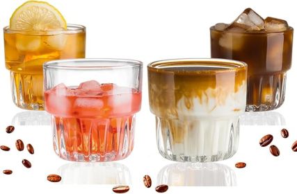8oz Drinking Glasses Set of 4, Stackable Iced latte Coffee Glass, Beer Glasses, Cocktail Glasses, Coffee Mugs for Latte, Tea, Water glasses for b