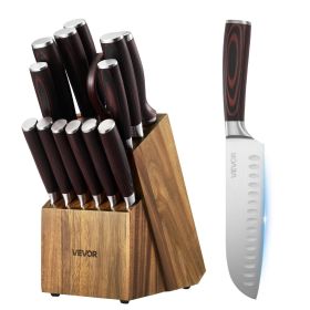 Kitchen Knife Set with Block and Sharpener, 15 Piece High Carbon Stainless Steel Knife Set, Rust-Resistant Kitchen Cutlery with Ergonomic Handle