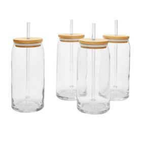 Briar Can Glass Drinkware with Lids Straws, Set of 4