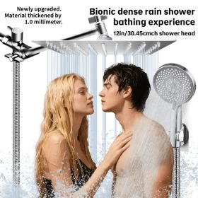 3-in-1 Shower System - High-Flow Square Rain Head + Adjustable Arm + Handheld Spray (Option: Exquisitesilver)