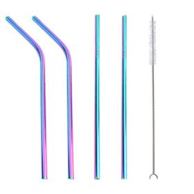 Colourful Reusable Stainless Steel Straws (Option: Multicolor-STRAIGHT.BENT)