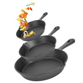 3Pcs Pre-Seasoned Cast Iron Skillet Set For Indoor Outdoor 6in 8in 10in Non-Stick Oven Safe Cookware Heat-Resistant Frying Pan For Frying Cooking (Option: 3Pcs)