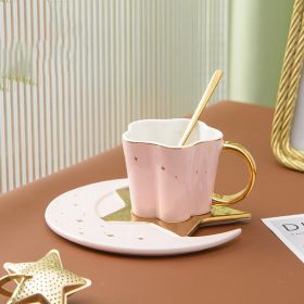 Creative Ceramic Cup With Star And Moon Saucer (Option: pink)