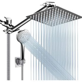 Shower Head Combo, 8 Inch High Pressure Rain With 11 Inch Adjustable Extension Arm And 5 Settings Handheld, Powerful Spray Against Low Water Pres (Option: 8ShowerheadSetChrome)