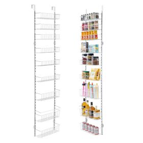 Over the Door Pantry Organizer, 9-Tier Pantry Organization and Storage, Heavy-Duty Steel Hanging Spice Rack, Adjustable Wall Seasoning Shelves (Number of Layers: 9, Color: White)